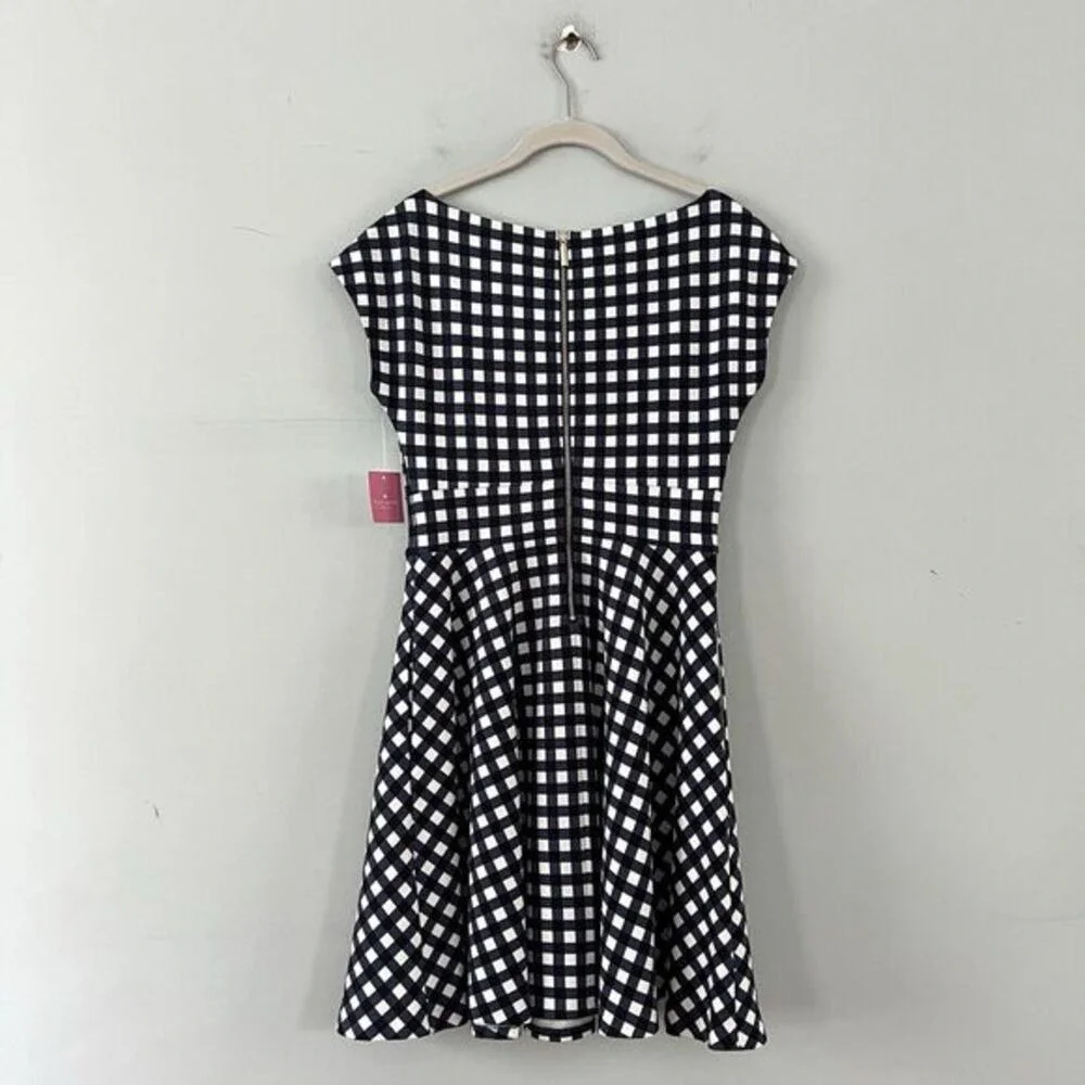 NWT‎ Kate Spade Gingham Ponte Fiorella Navy Blue White Fit & Flare Dress